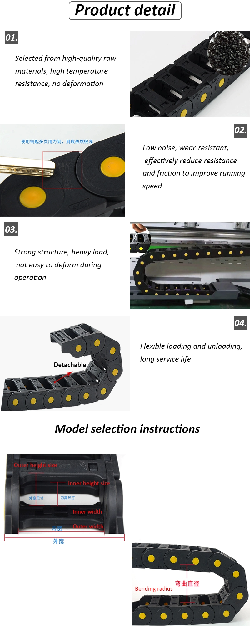 Hot Selling Flexible Nylon Drag Chain Plastic Cable Conveyor Chain / Energy Chain